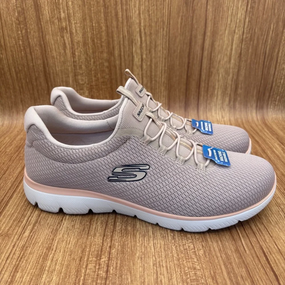 Skechers Summits Summer Blush Women 9.5 Taupe Peach Bungee Memory Foam NEW